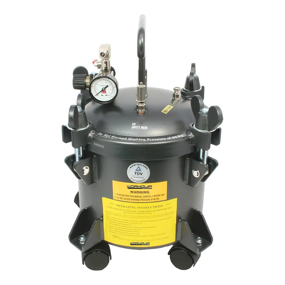 Workqup 10L Paint Pressure Pot Non-Agitation With Regulator Liner Casters 02210 1