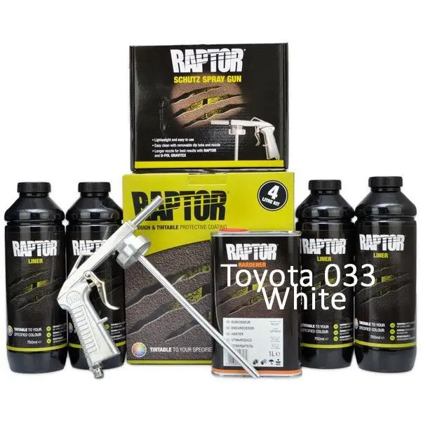 U-Pol Raptor Tintable For Toyota 033 White Protective Bed Liner Kit 4L + Schutz Gun 1