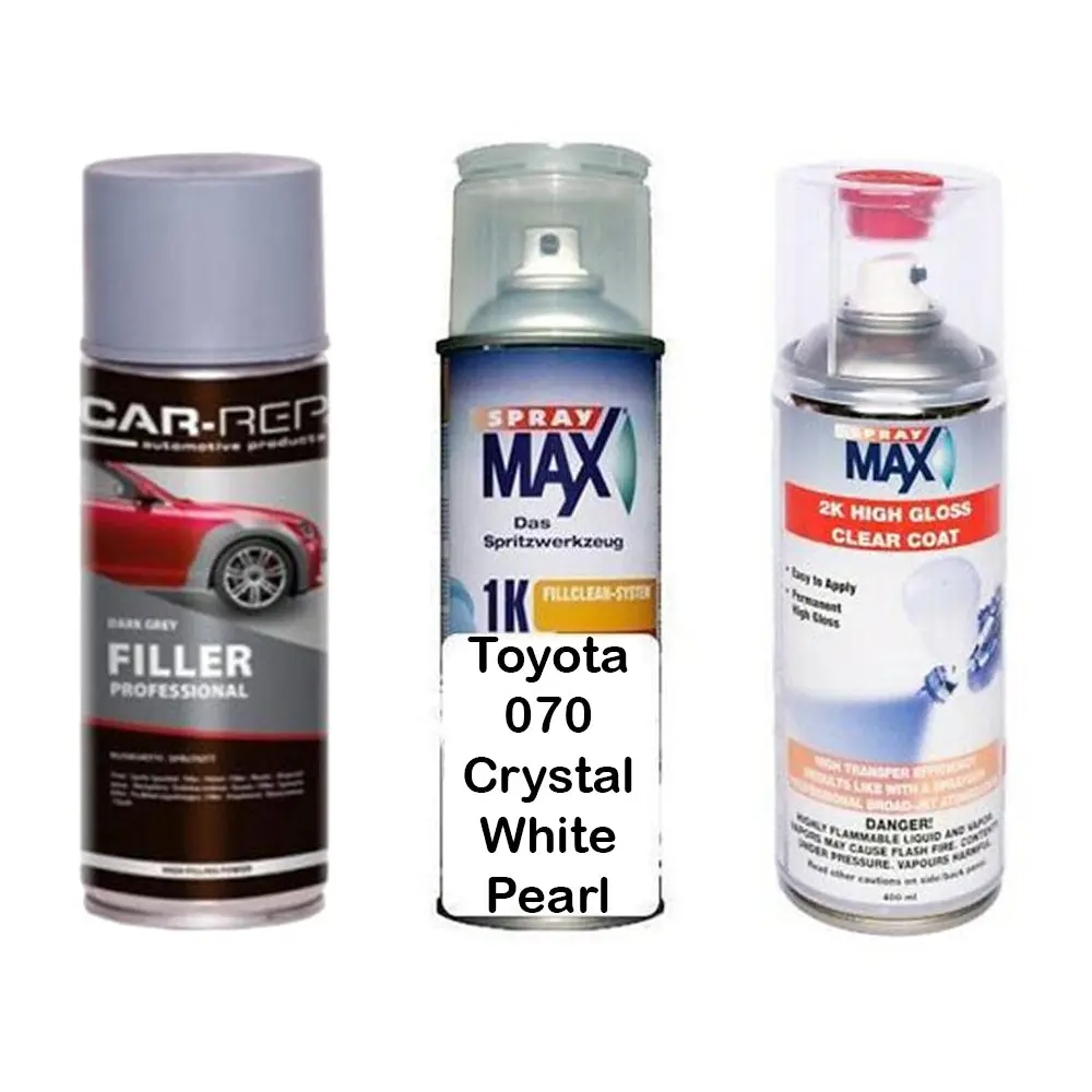 Auto Touch Up Paint For Toyota 070 Crystal White Plus 2K Clear Coat & Primer 1