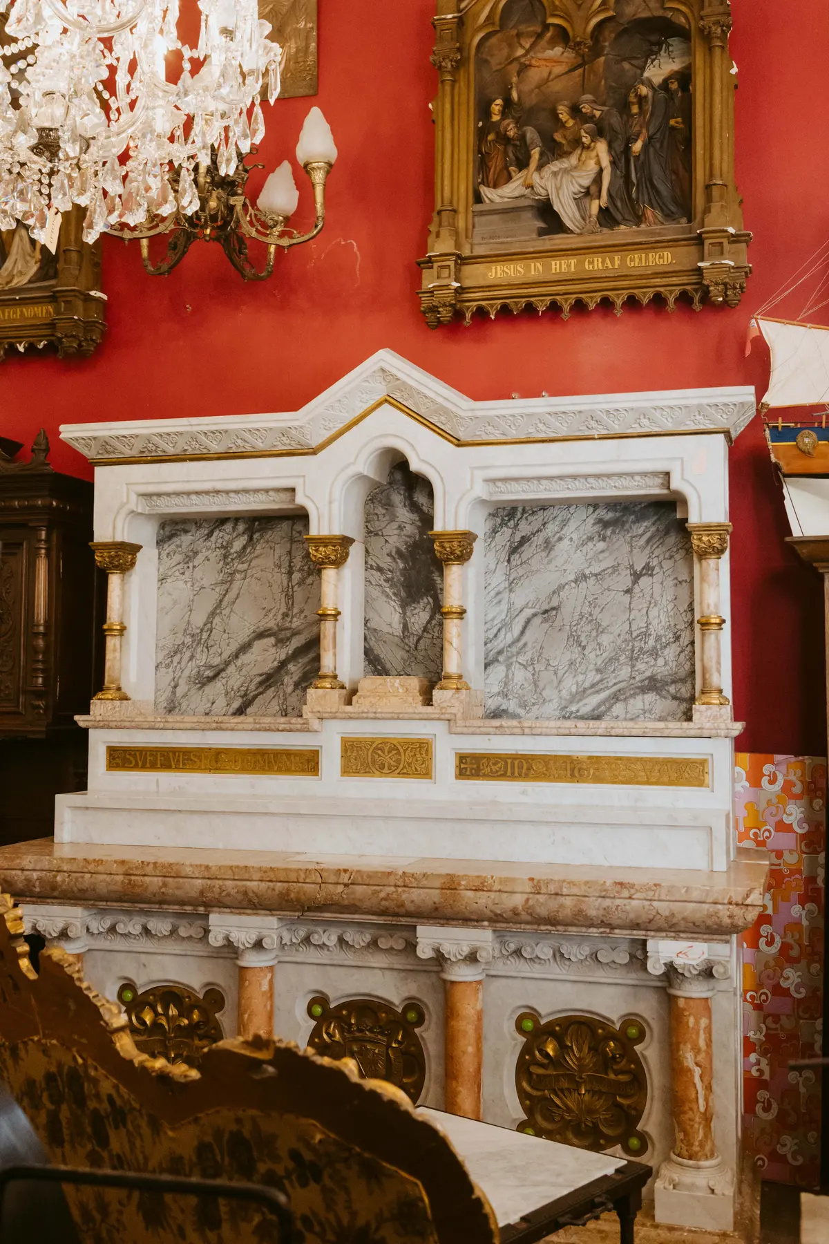 Antique Marble Church Altar With Architectural Niches, Belgium, Late 19Th Century 1