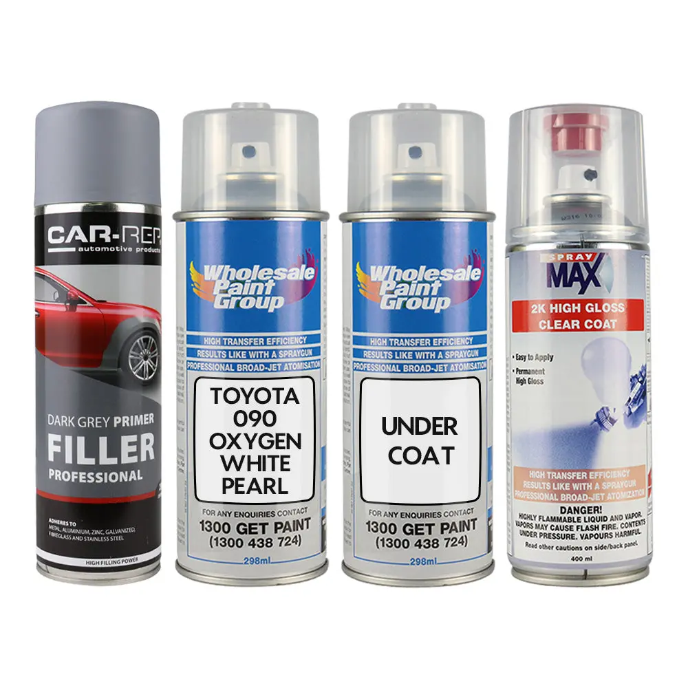 Auto Car Touch Up Spray Paint For Toyota 090 Oxygen White Pearl Plus 2K Clear Coat & Primer 1