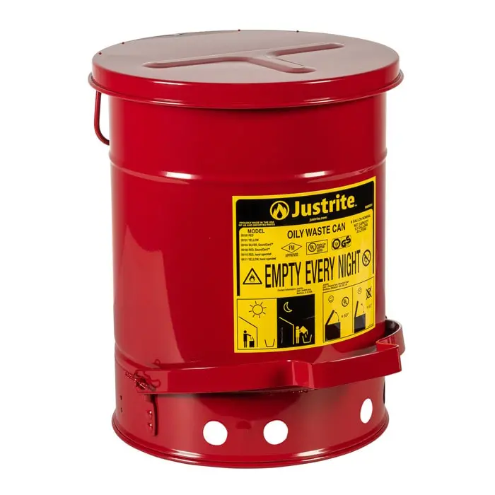 Justrite Steel Oily Waste Can Red 1