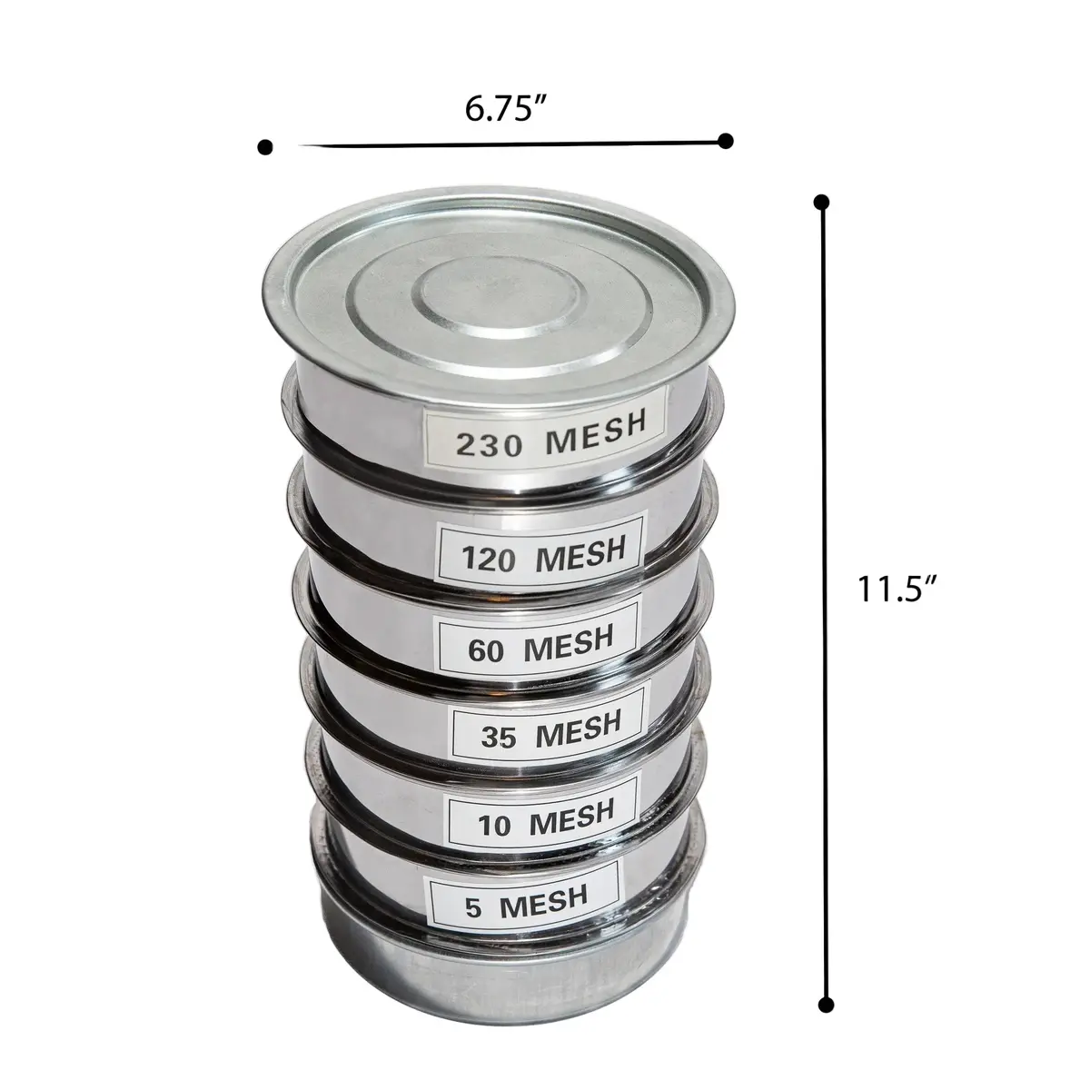 Sieve Set, Steel Frame With Stainless Steel Mesh, 7" Diameter 1