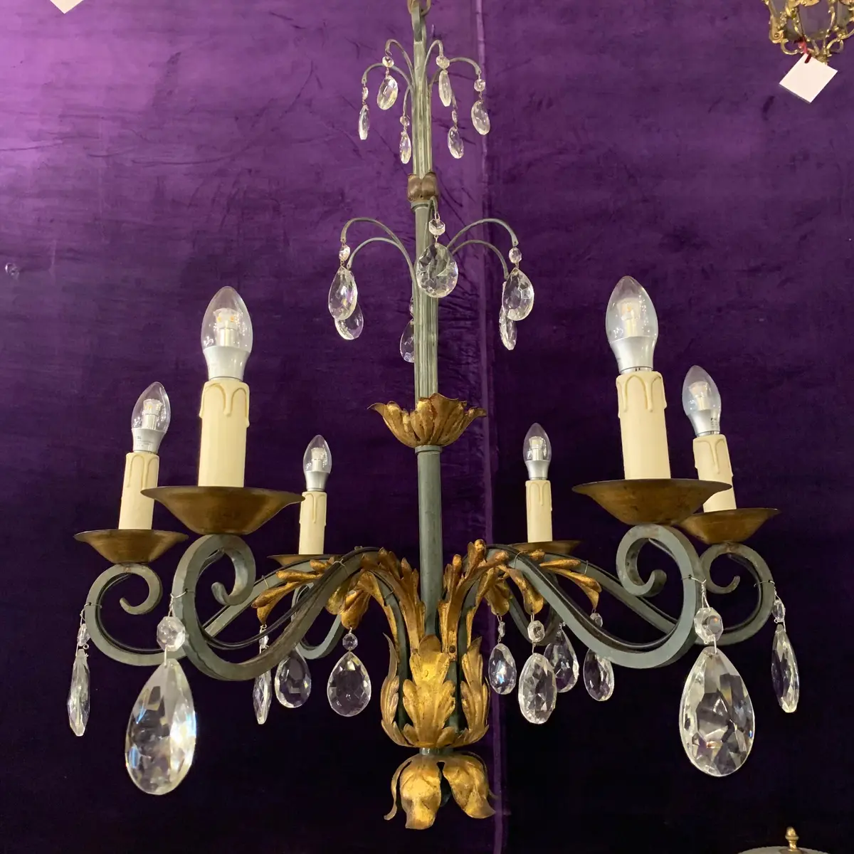 Wrought Iron Chandelier With Gold Leaf Details 1