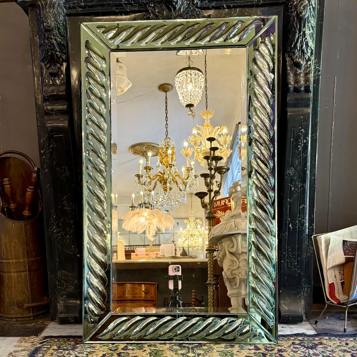 Contemporary Mirror With Blue Twisted Glass Frame - Sold 1