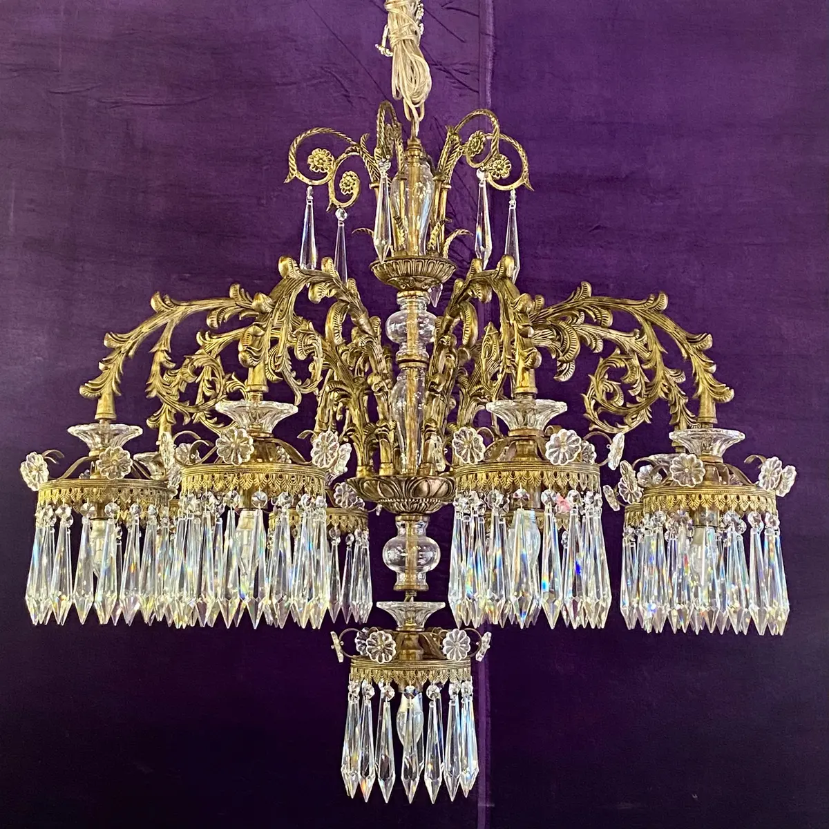 Very Large Gilt Metal And Crystal Chandelier - Sold 1