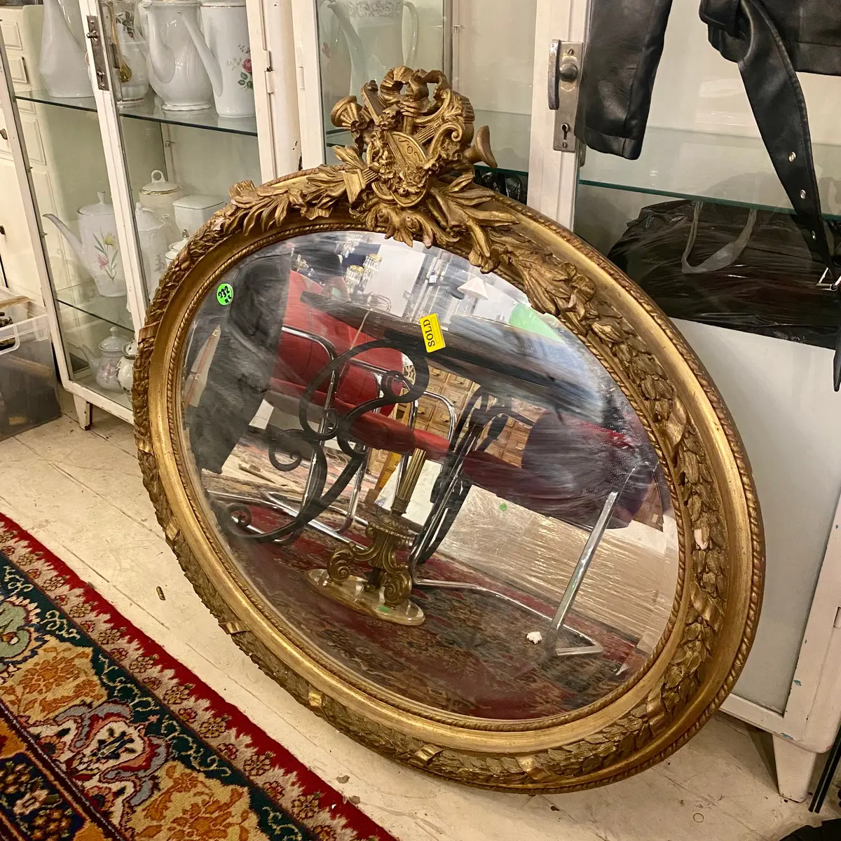 Antique French Gilt Wood Oval Mirror (Pair Available) 1