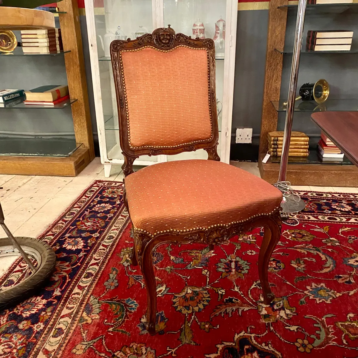 Trio Of Antique Carved Dining Chairs With Brass Studs - Sold 1