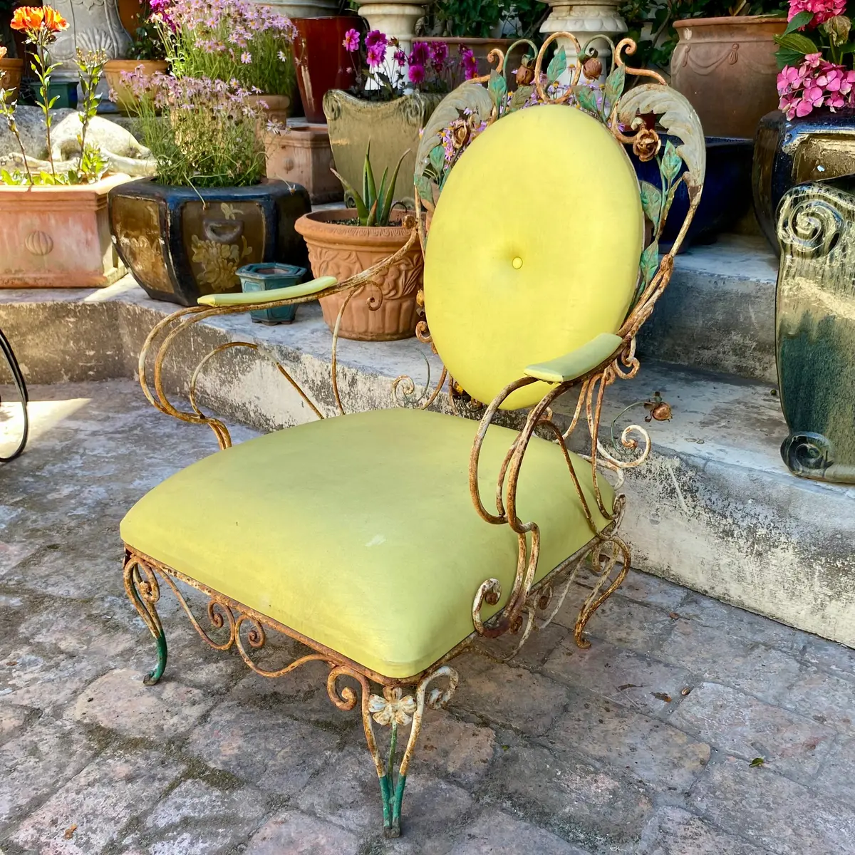 Rustic Wrought Iron Armchair With Rose Details 1