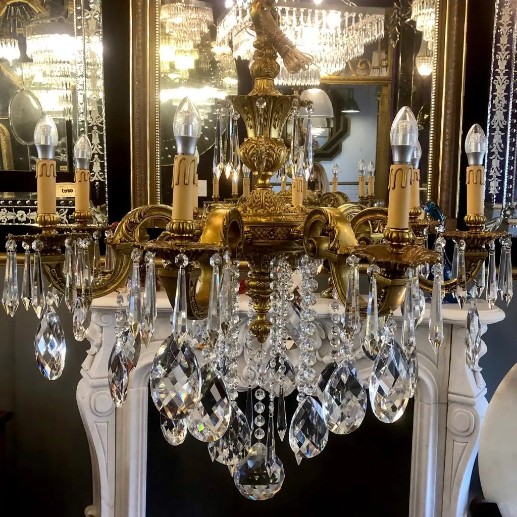 Heavy Antique Mazarine Chandelier With Crystals Drops - Sold 1