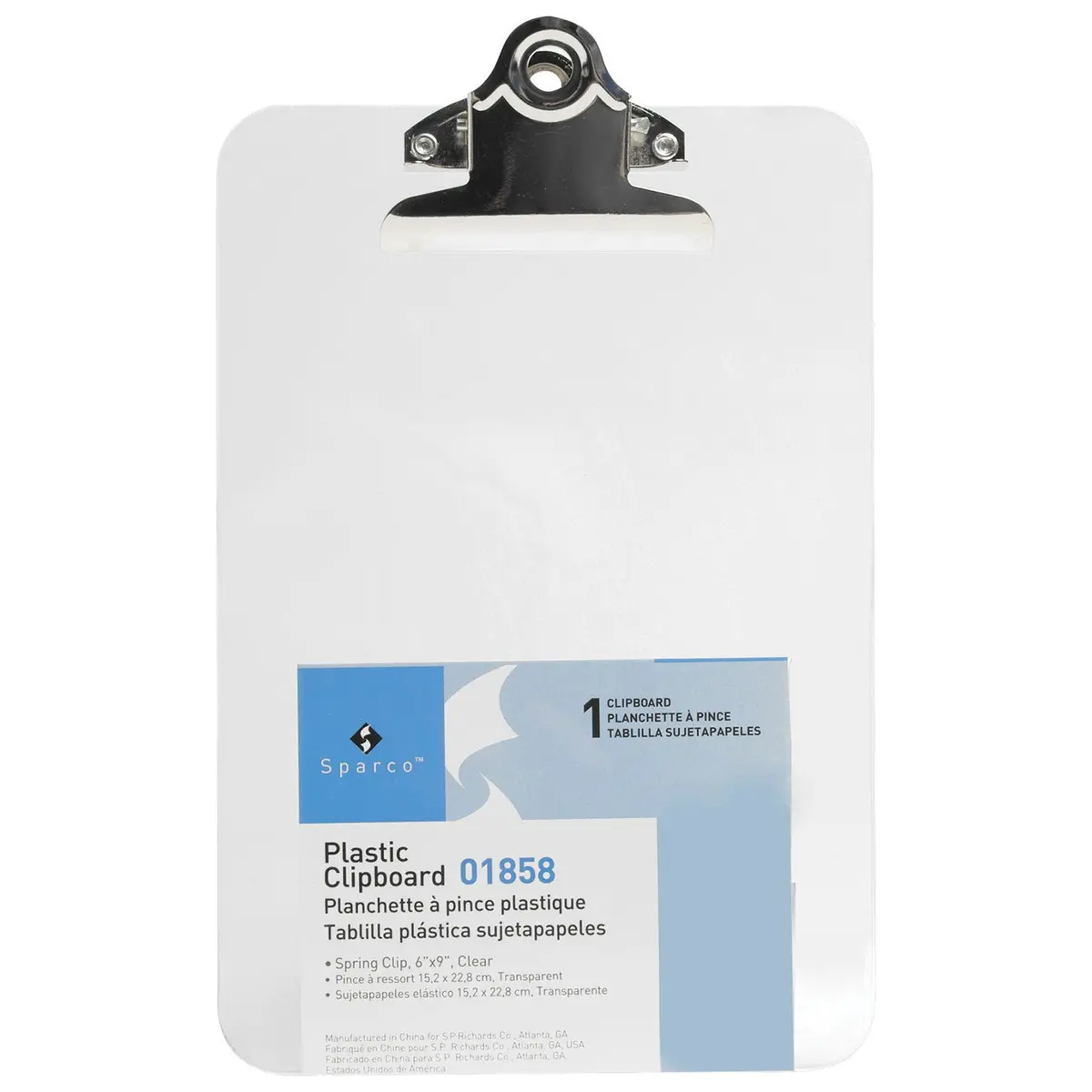 Clipboard, Clear Plastic, Sparco, 6" X 9" 1