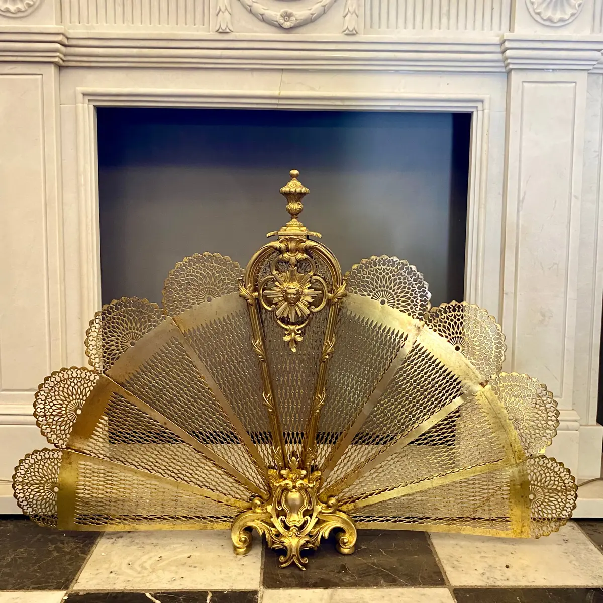 Antique Cast Brass Peacock Fire Guard - Sold 1