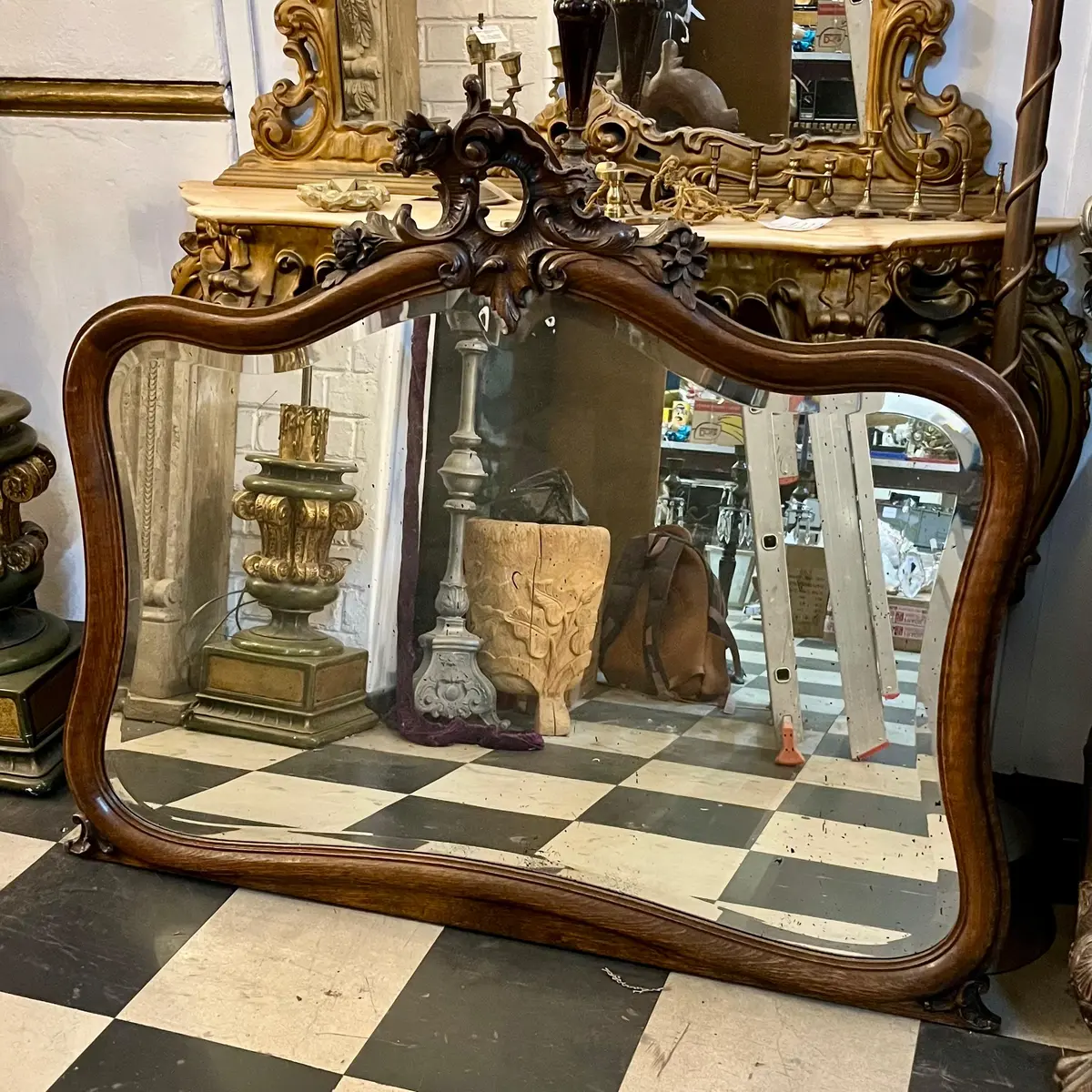 Antique Mahogany Art Nouveau Mirror 1