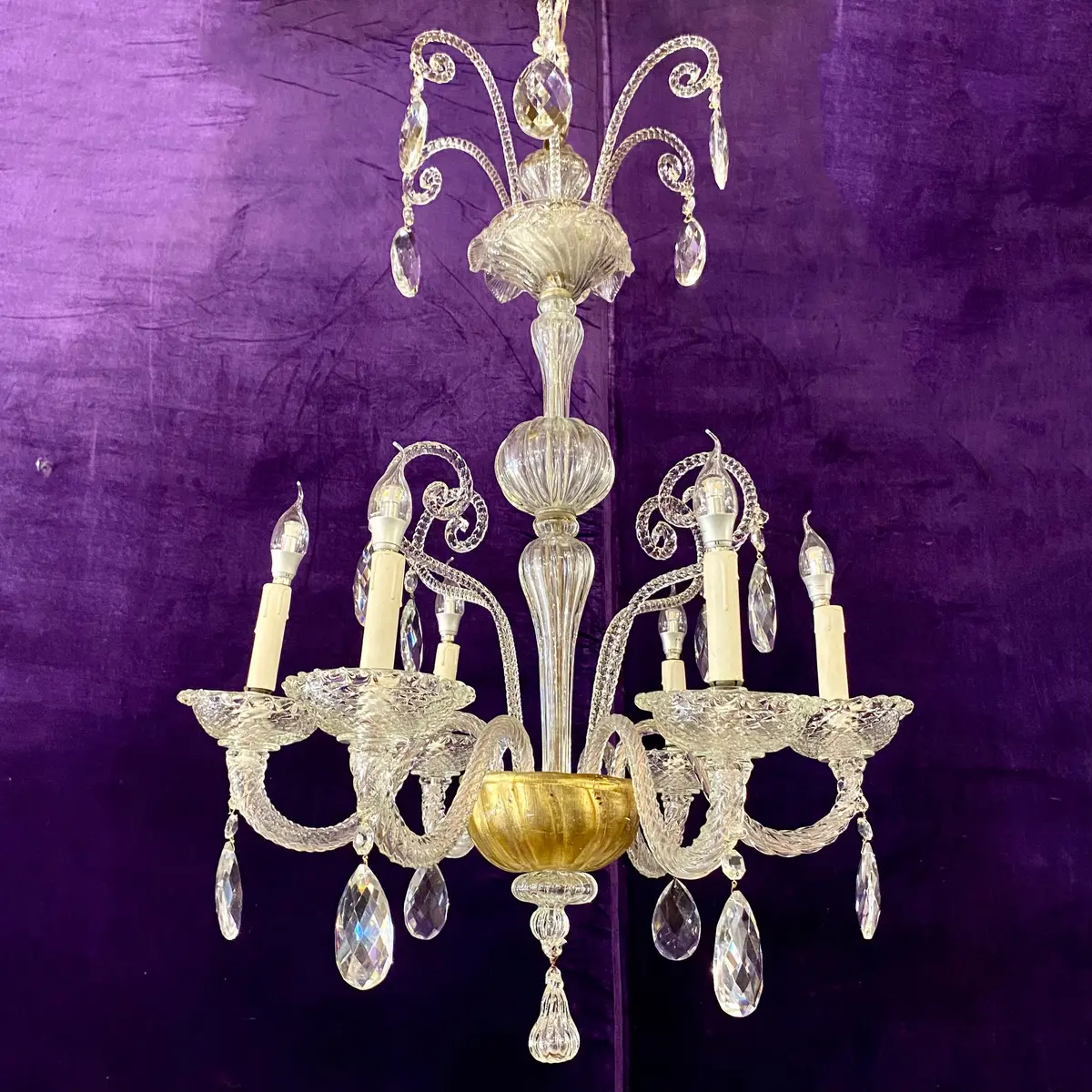 Pretty Murano Chandelier With Gold Accent - Sold 1