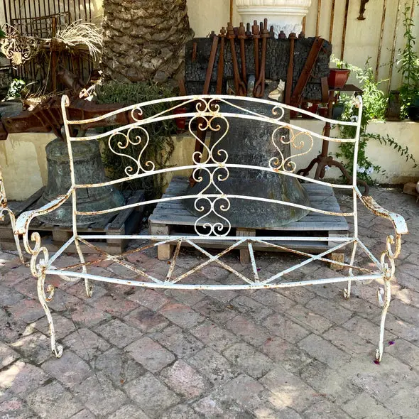 Rustic Wrought Iron Bench With Scroll Detail 1