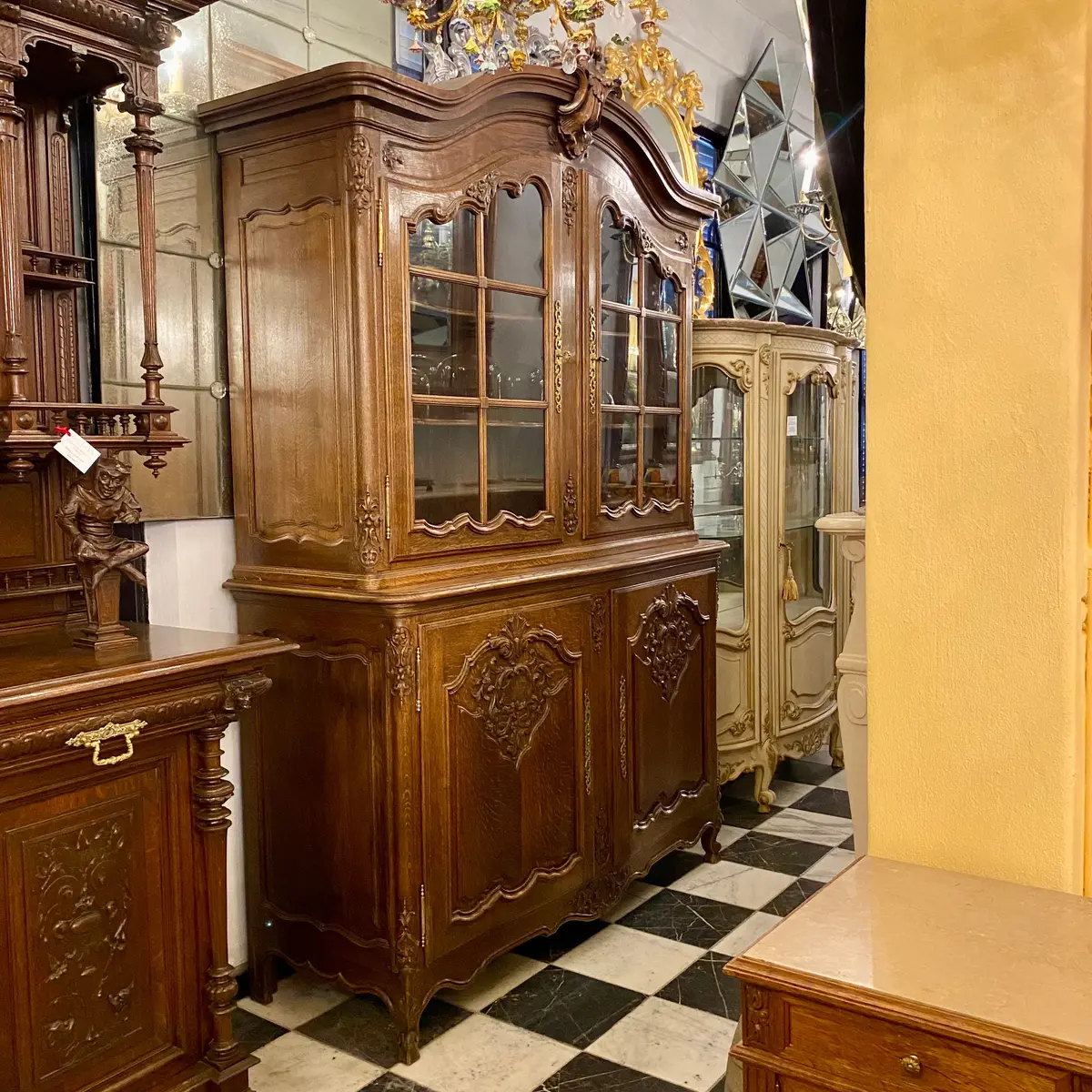 Large Oak Art Nouveau Display Cabinet  With Brass Detailing - Sold 1