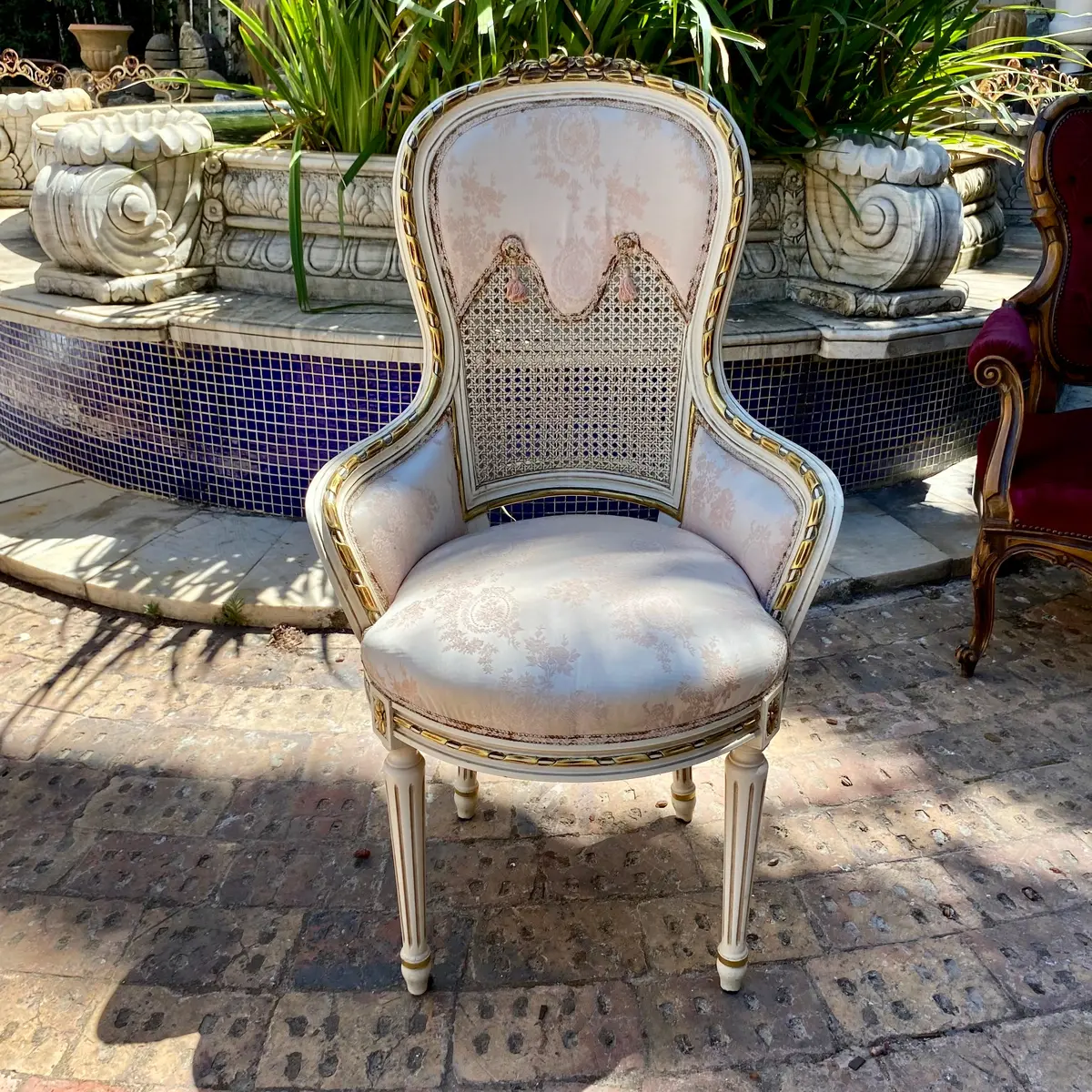 Gorgeous Antique Cream And Gilt Wicker Back Chair - Sold 1