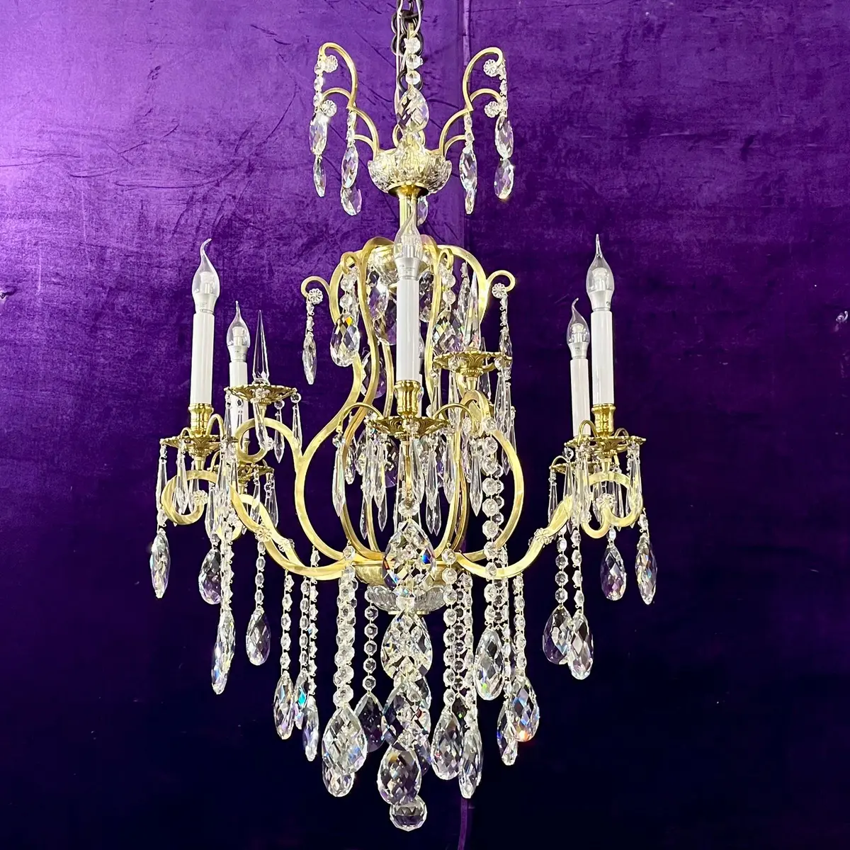 Beautiful Italian Cage Style Chandelier With Crystals Drops 1