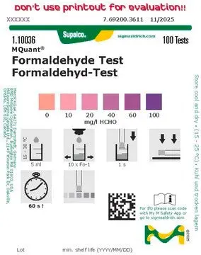 Formaldehyde Test Strips, Colorimetric, 100 Tests 1