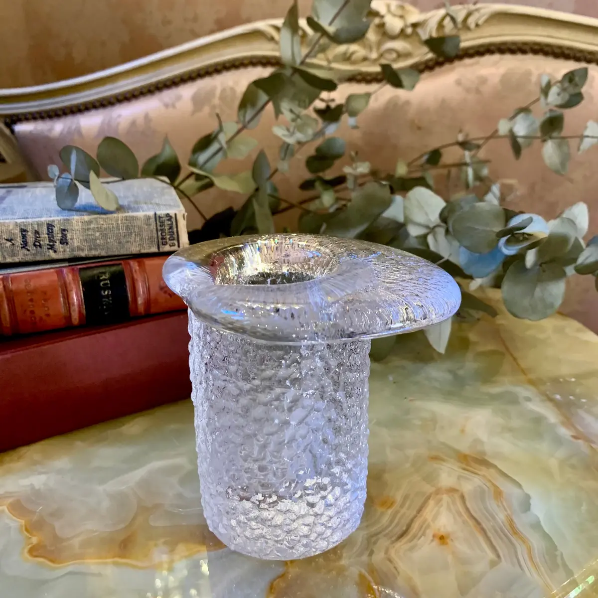 Clear Pressed Glass Holder 1