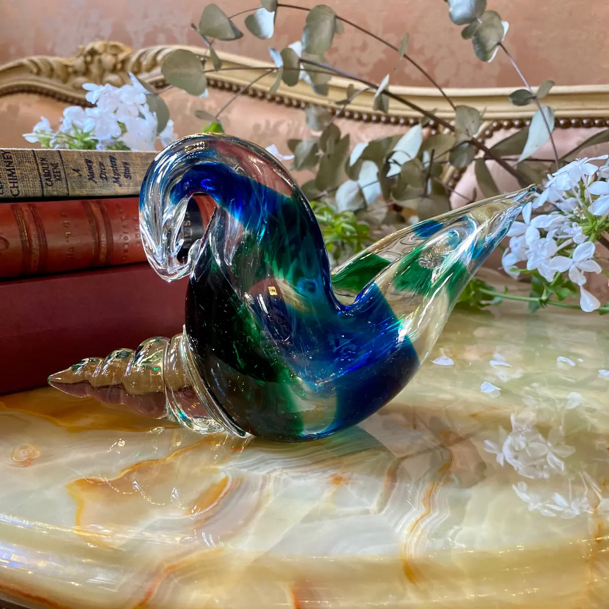 Clear And Sea Foam Blue Green Shell Murano 1