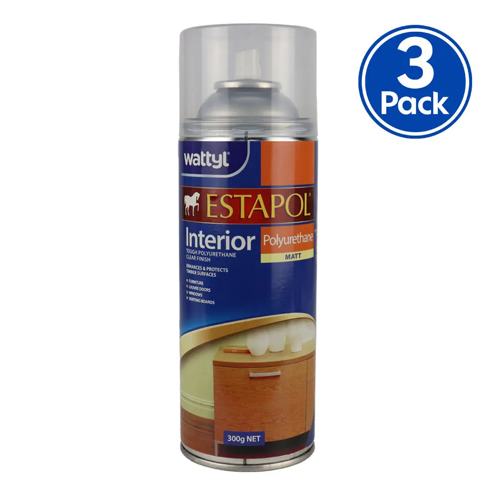 Wattyl Estapol Interior Polyurethane Aerosol 300Gm Matt Clear Timber Finish X3 1