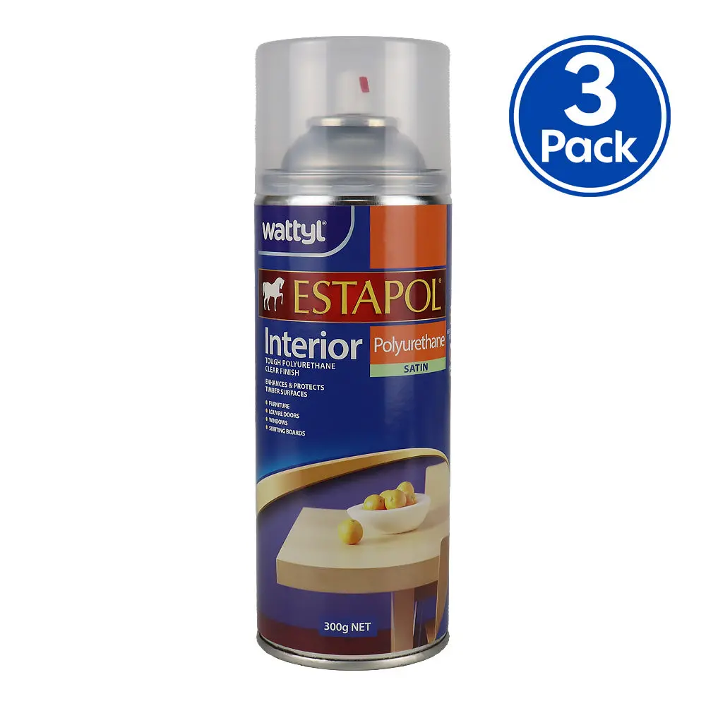 Wattyl Estapol Interior Polyurethane Aerosol 300Gm Satin Clear Timber Finish X3 1