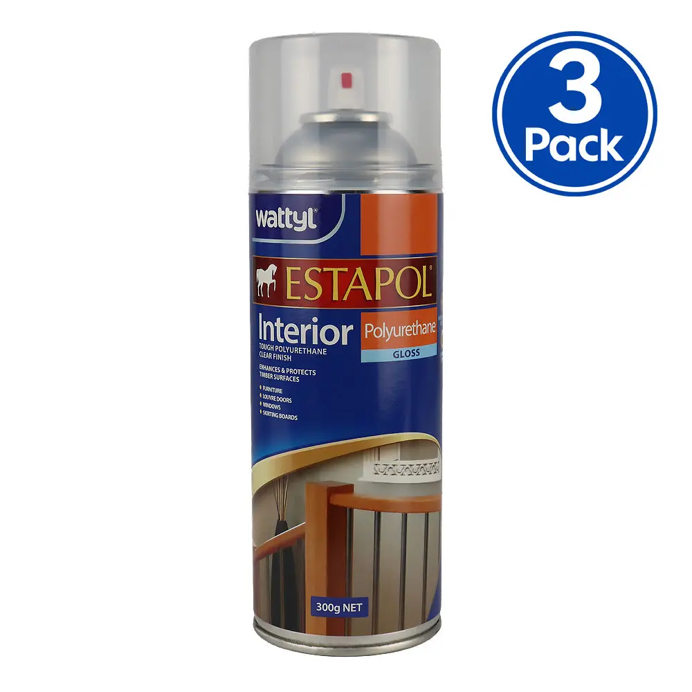 Wattyl Estapol Interior Polyurethane Aerosol 300Gm Gloss Clear Timber Finish X3 1
