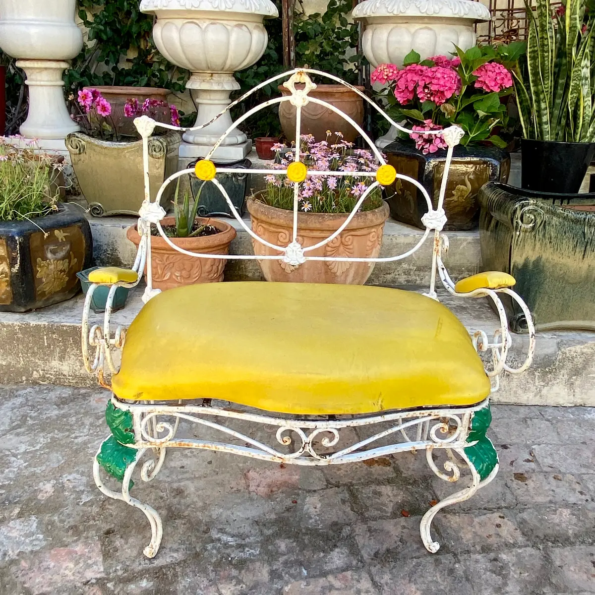 Cute Yellow Wrought Iron Love Seat - Sold 1