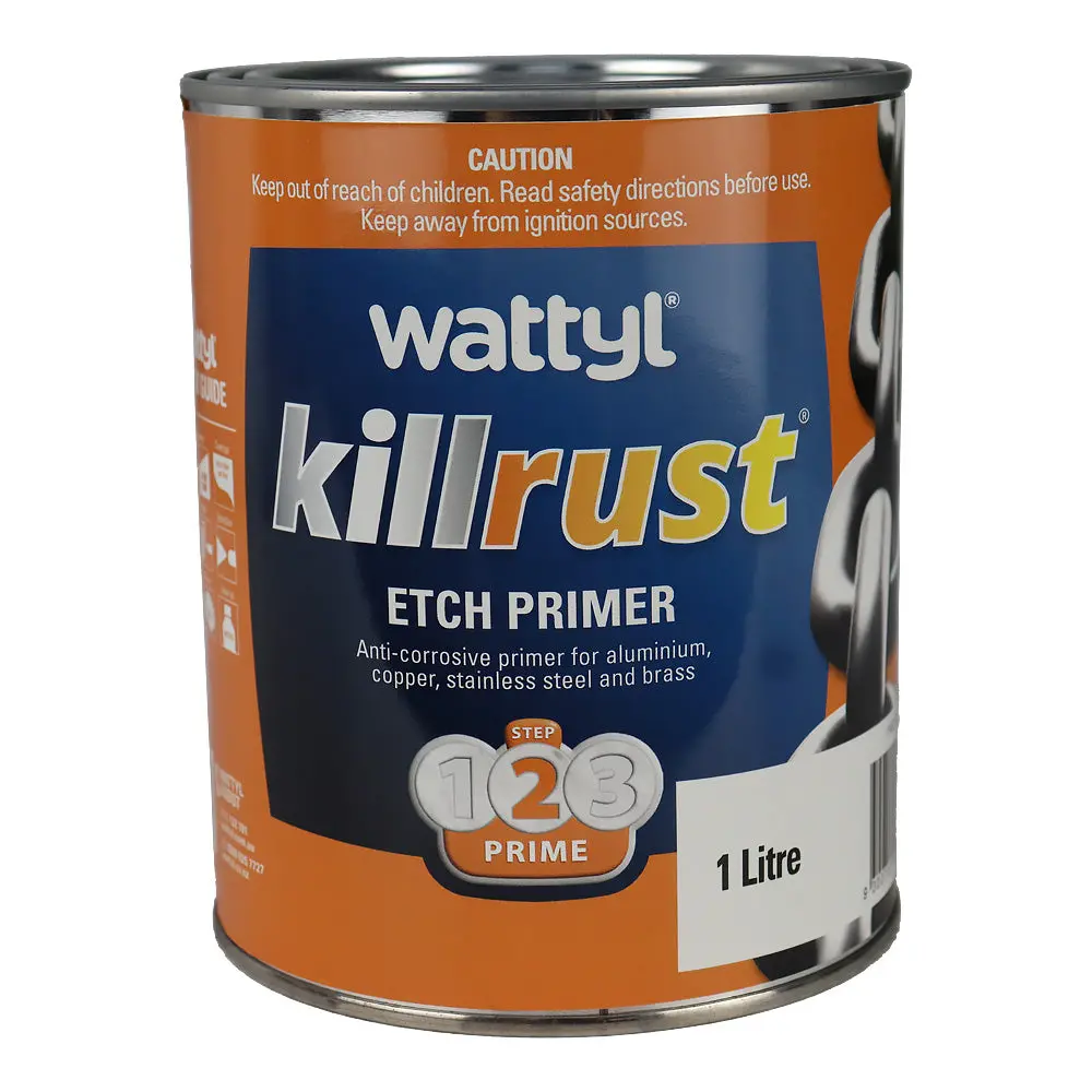 Wattyl Killrust Etch Primer Fast Drying Grey 1L Anti Corrosive Epoxy 1