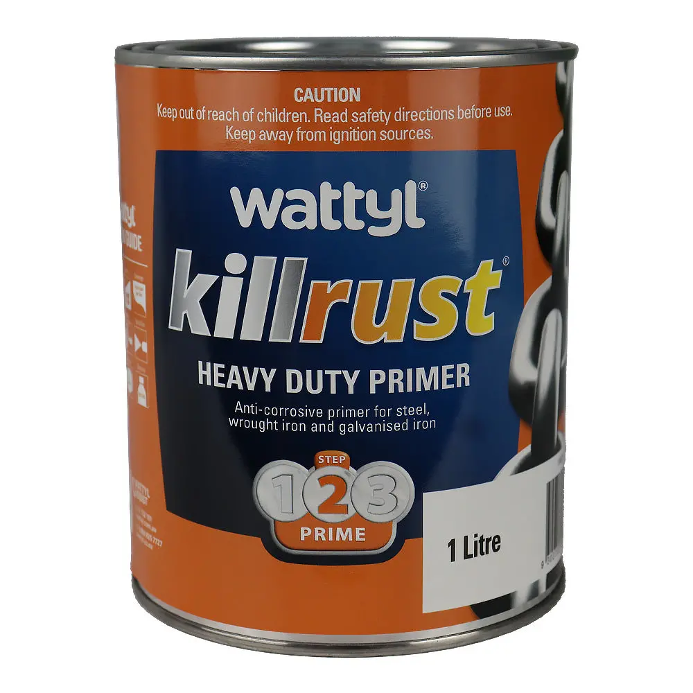Wattyl Killrust Heavy Duty Primer Grey 1L Anti-Corrosive Metal Rust Protection 1