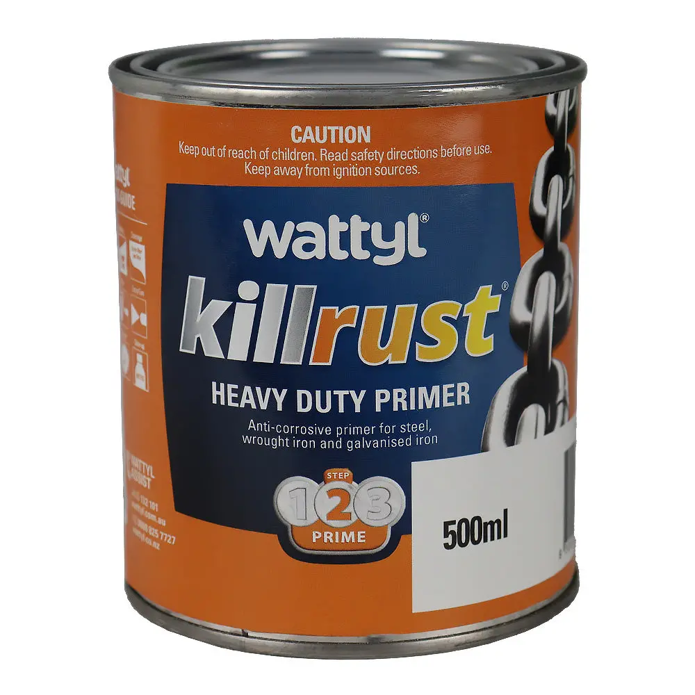Wattyl Killrust Heavy Duty Primer Grey 500Ml Anti-Corrosive Metal Rust Protection 1