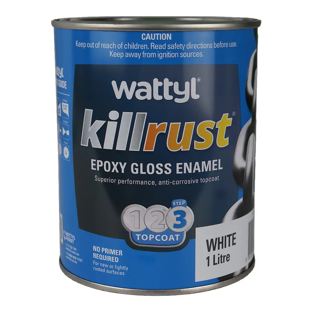 Wattyl Killrust Epoxy Gloss Enamel White 1L Rust Protection Metal Paint 1