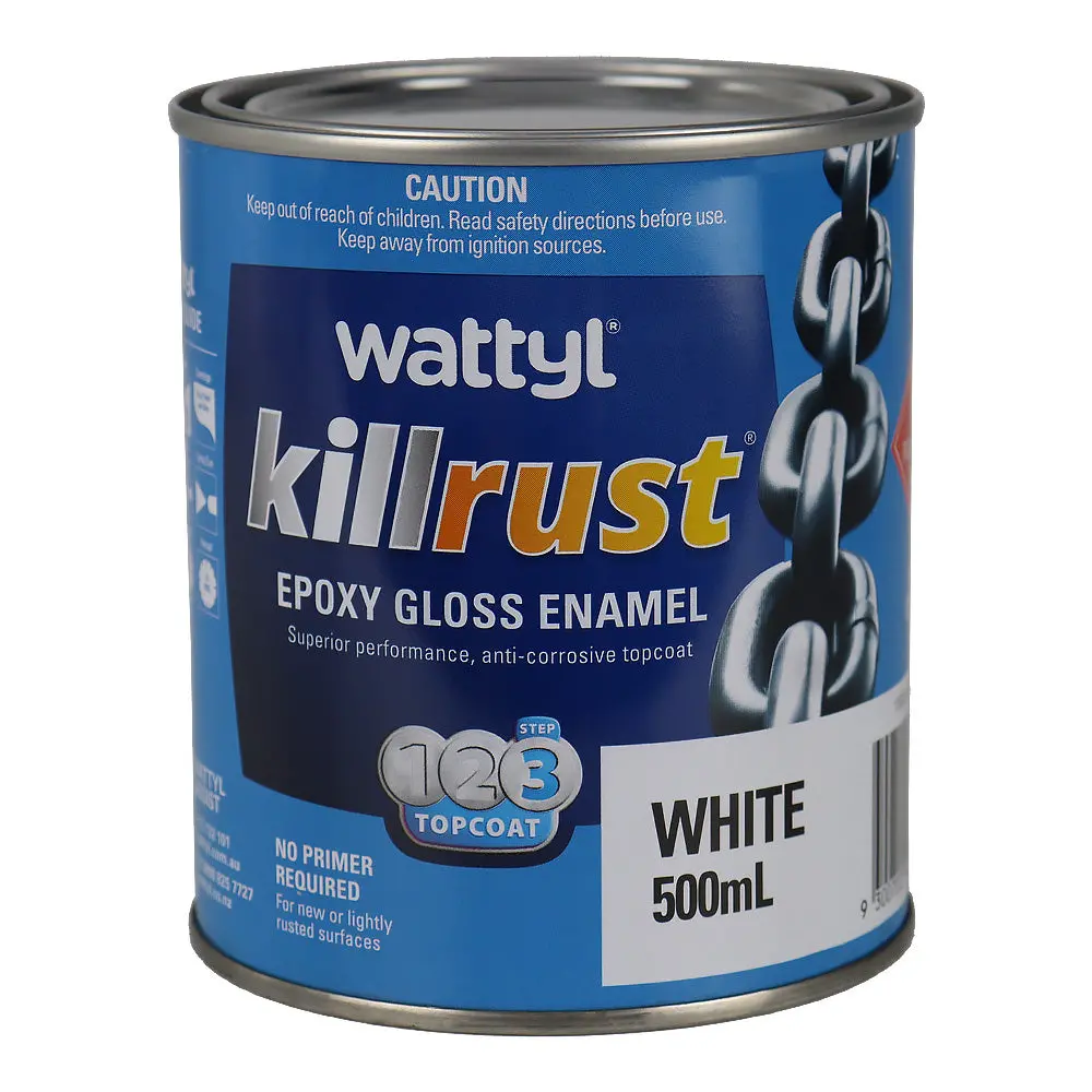 Wattyl Killrust Epoxy Gloss Enamel White 500Ml Rust Protection Metal Paint 1
