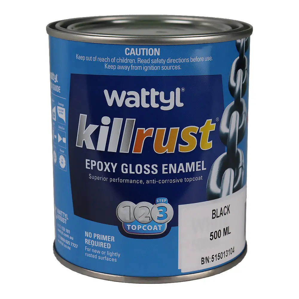 Wattyl Killrust Epoxy Gloss Enamel Black 500Ml Rust Protection Metal Paint 1