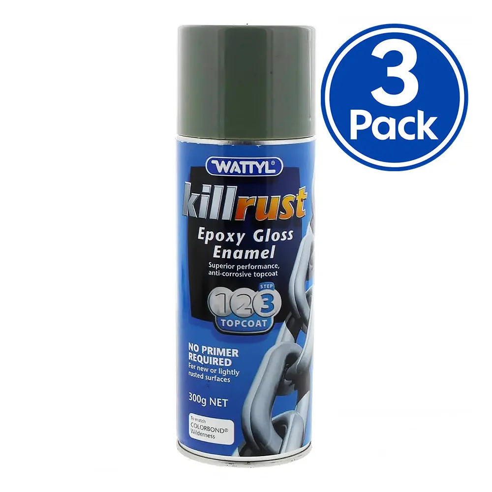 Wattyl Killrust Epoxy Gloss Enamel Paint 300G Aerosol Colourbond Wilderness X 3 Pack 1