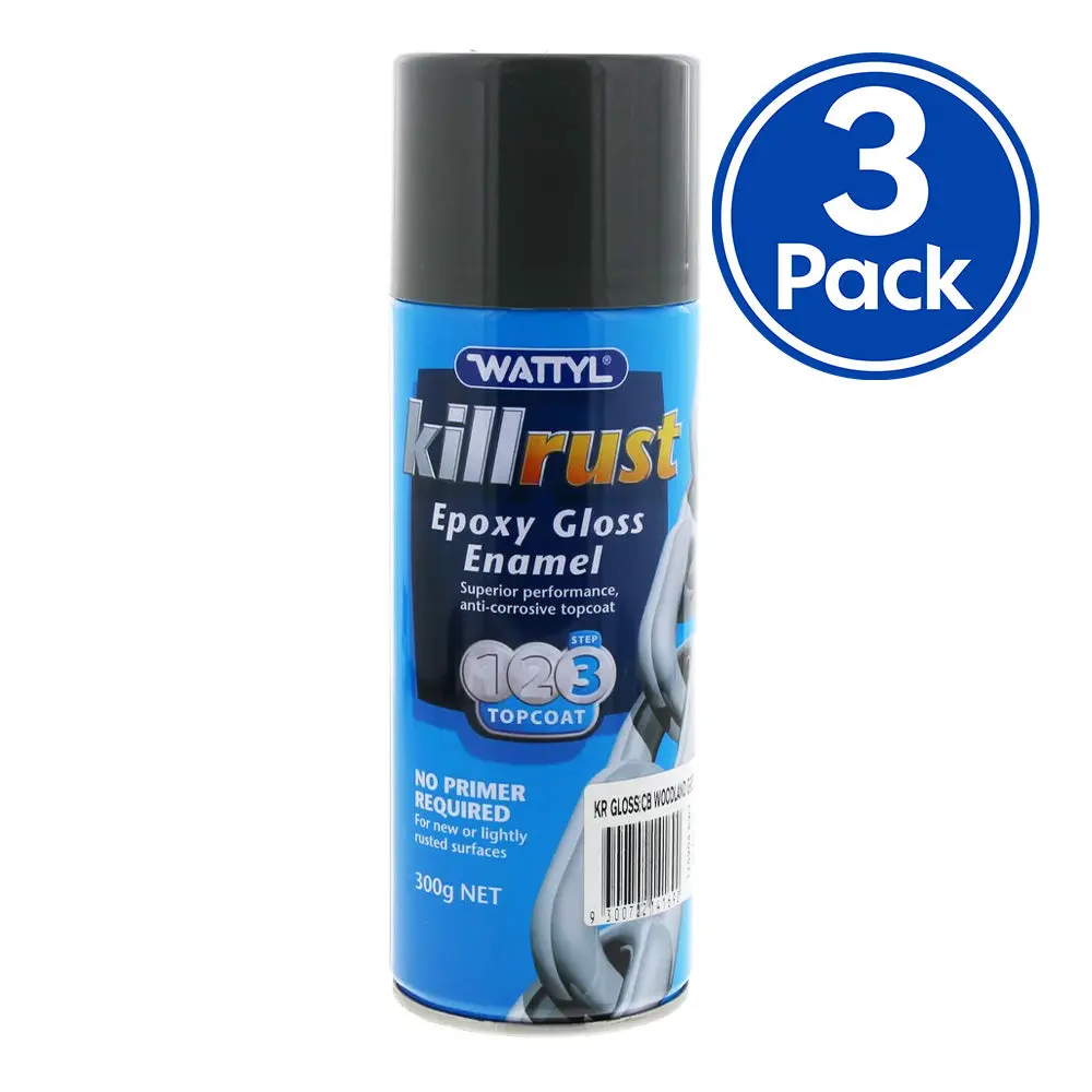 Wattyl Killrust Epoxy Gloss Enamel Paint 300G Aerosol Colourbond Woodland Grey X 3 Pack 1