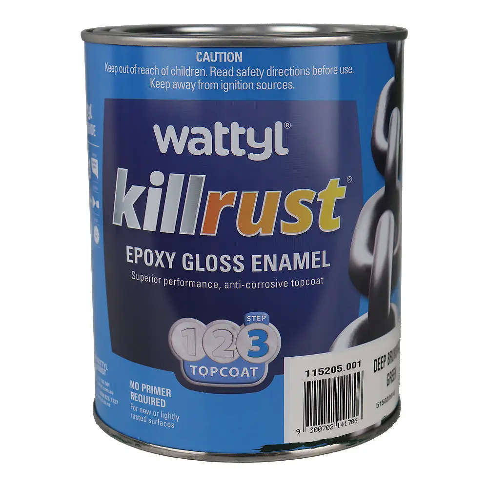 Wattyl Killrust Epoxy Gloss Enamel Deep Brunswick Green 1L Rust Protection Metal Paint 1