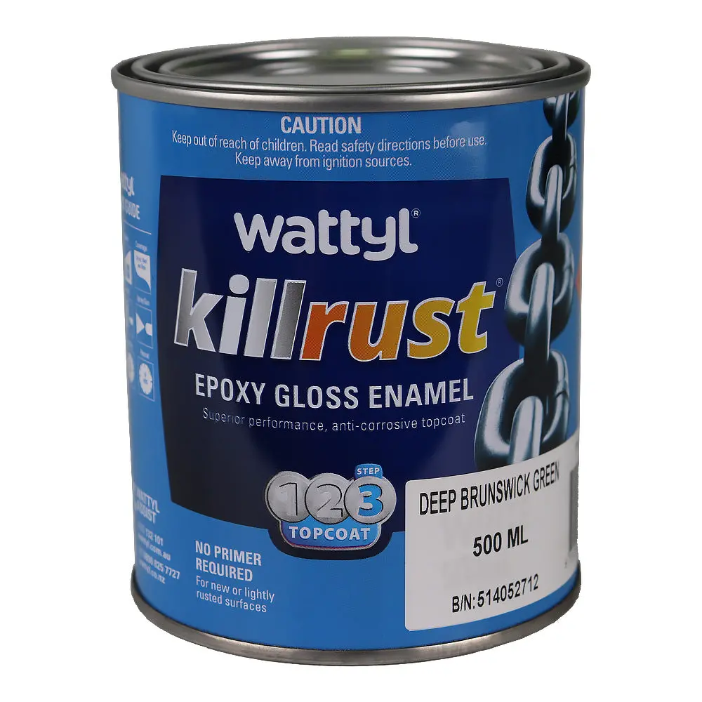 Wattyl Killrust Epoxy Gloss Enamel Deep Brunswick Green 500Ml Rust Protection Metal Paint 1