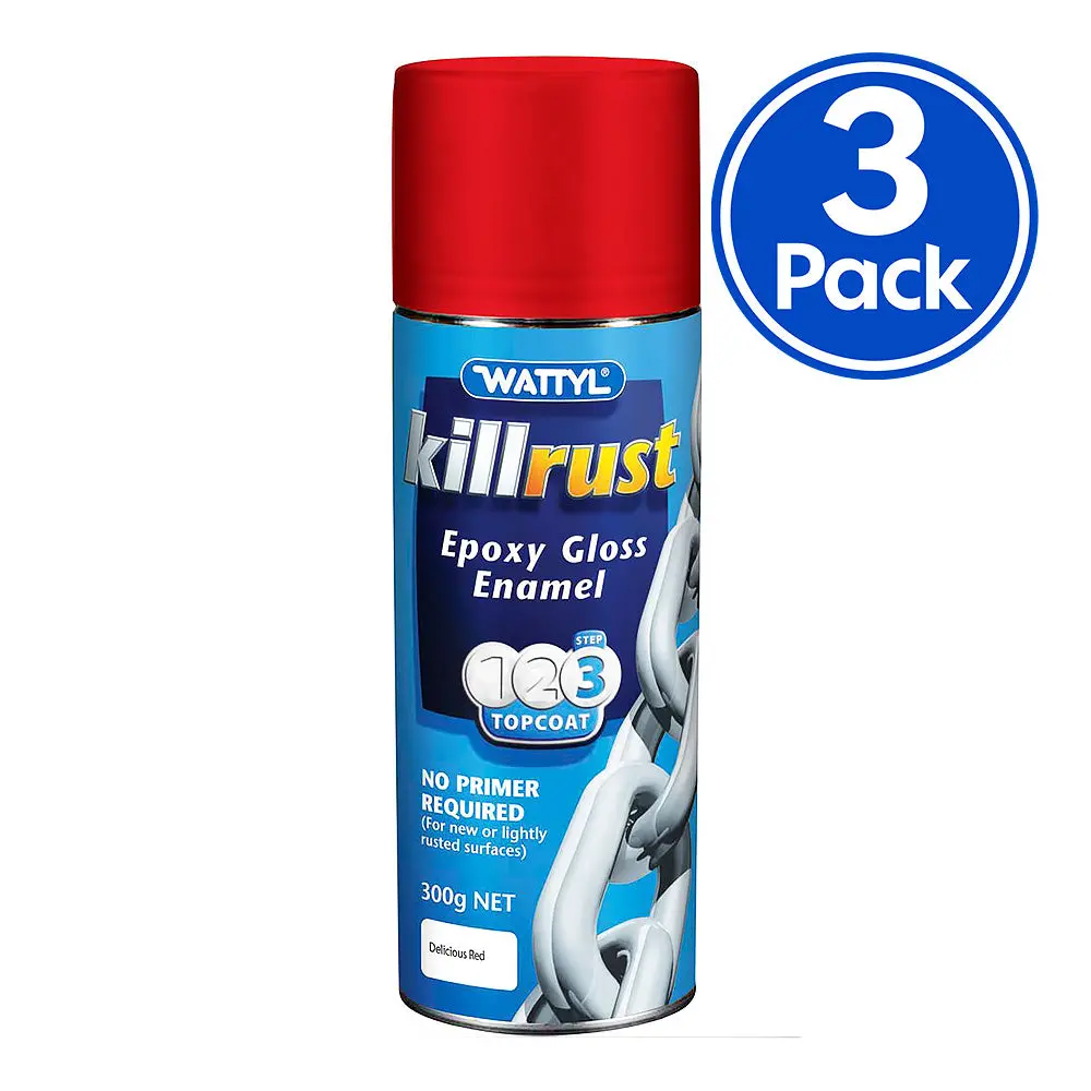 Wattyl Killrust Epoxy Gloss Enamel Paint 300G Aerosol Delicious Red X 3 Pack 1