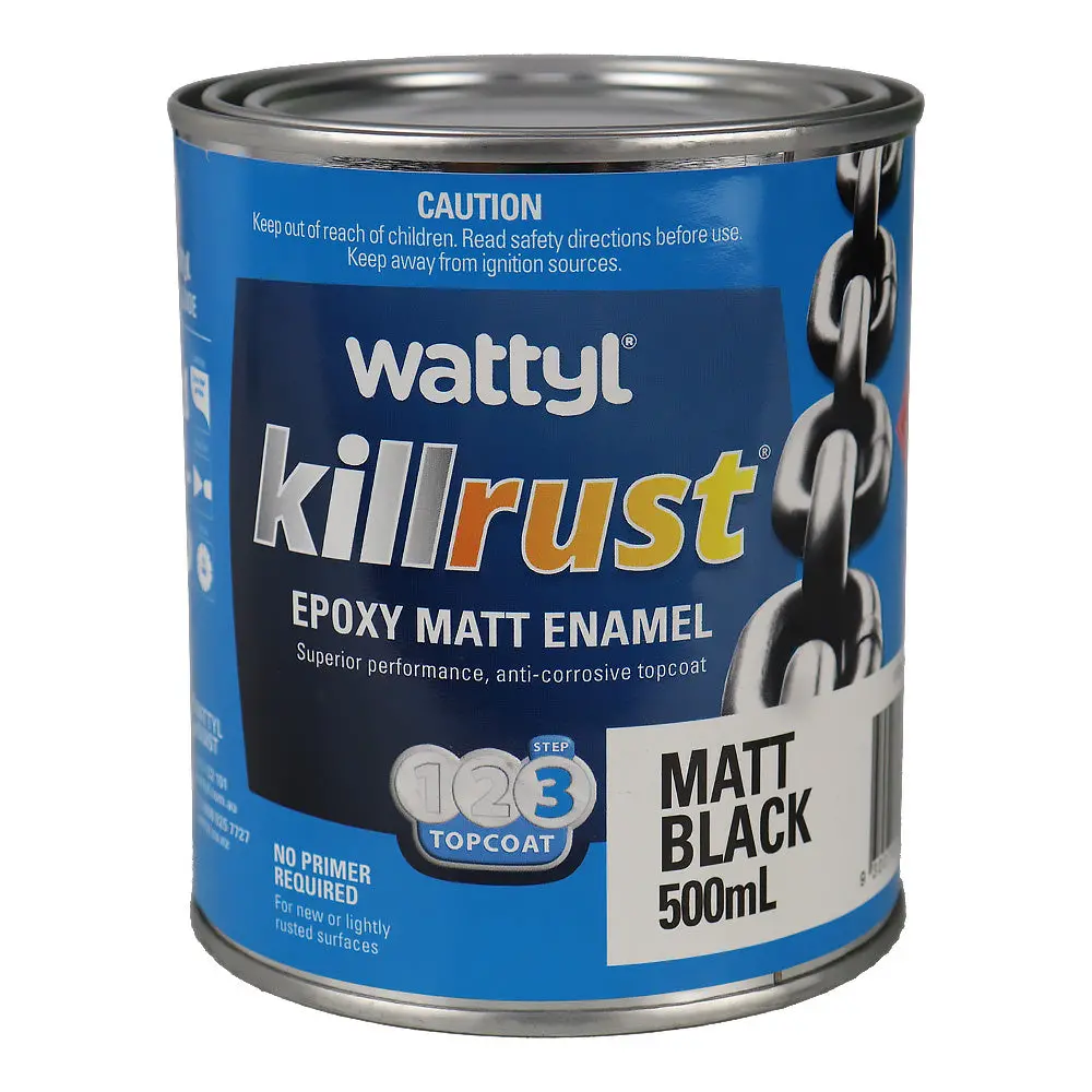 Wattyl Killrust Epoxy Enamel Matt Black 500Ml Rust Protection Metal Paint 1