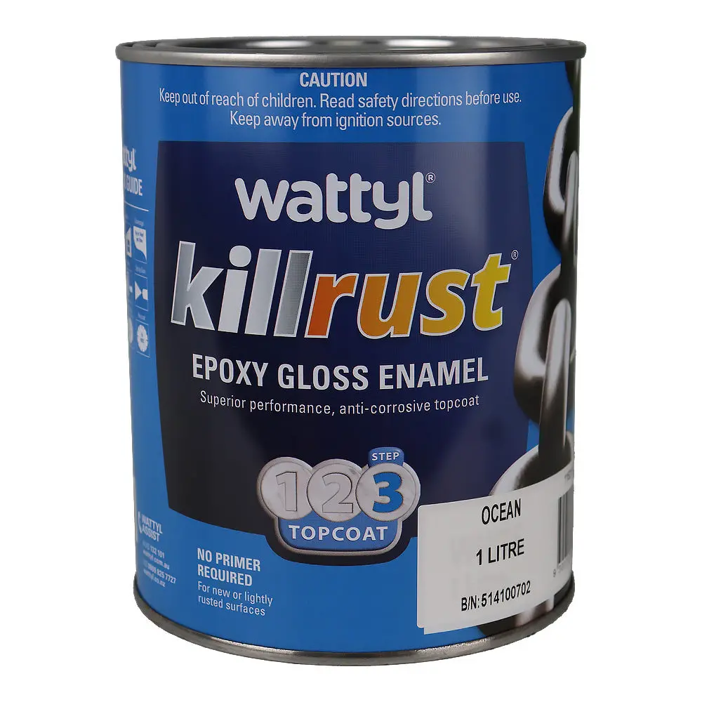 Wattyl Killrust Epoxy Gloss Enamel Ocean 1L Rust Protection Metal Paint 1