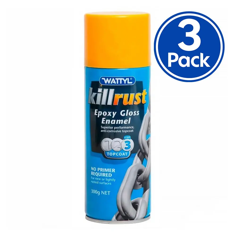 Wattyl Killrust Epoxy Gloss Enamel Paint 300G Aerosol Sungold Yellow X 3 Pack 1