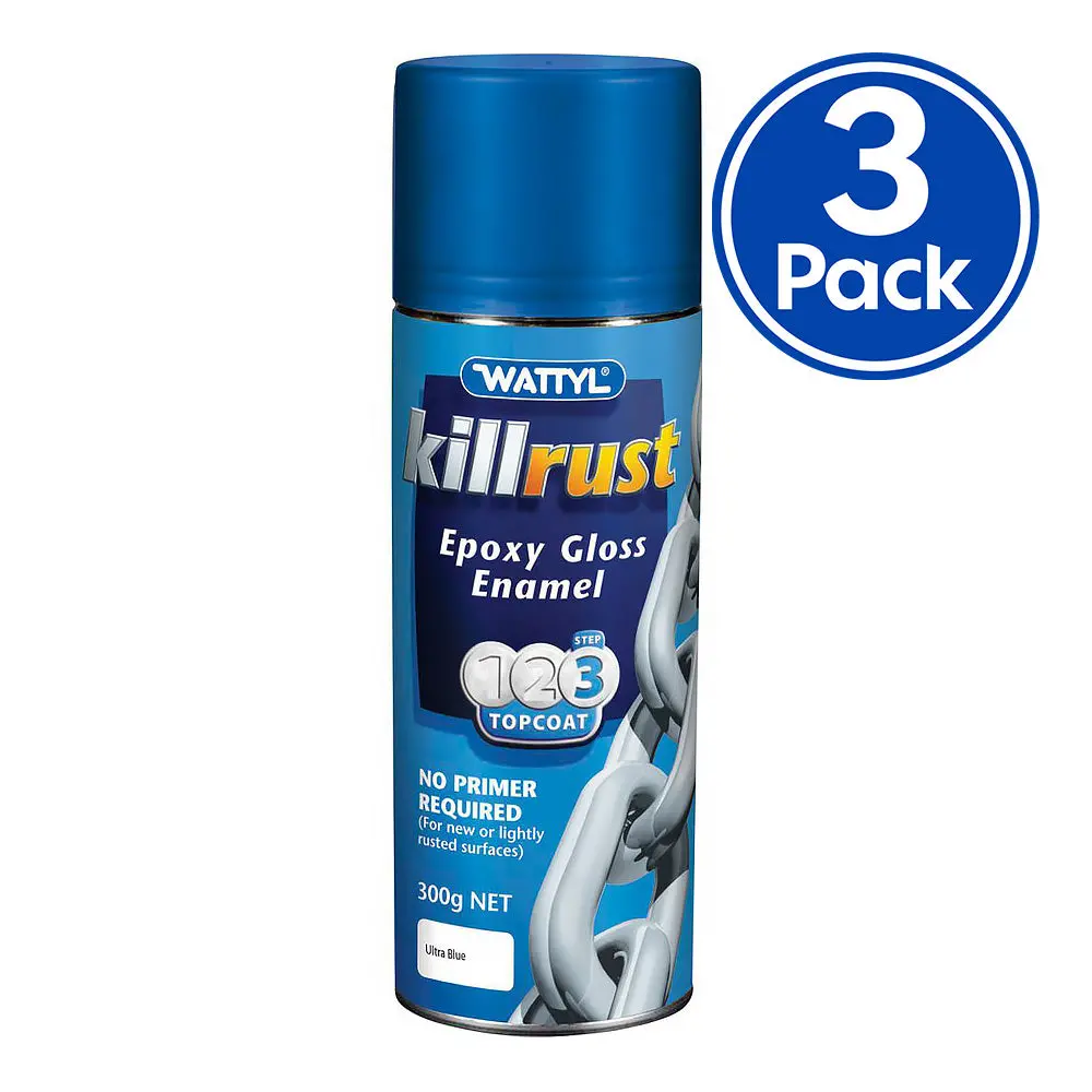 Wattyl Killrust Epoxy Gloss Enamel Anti Corrosive Paint 300G Aerosol Ultra Blue X 3 Pack 1