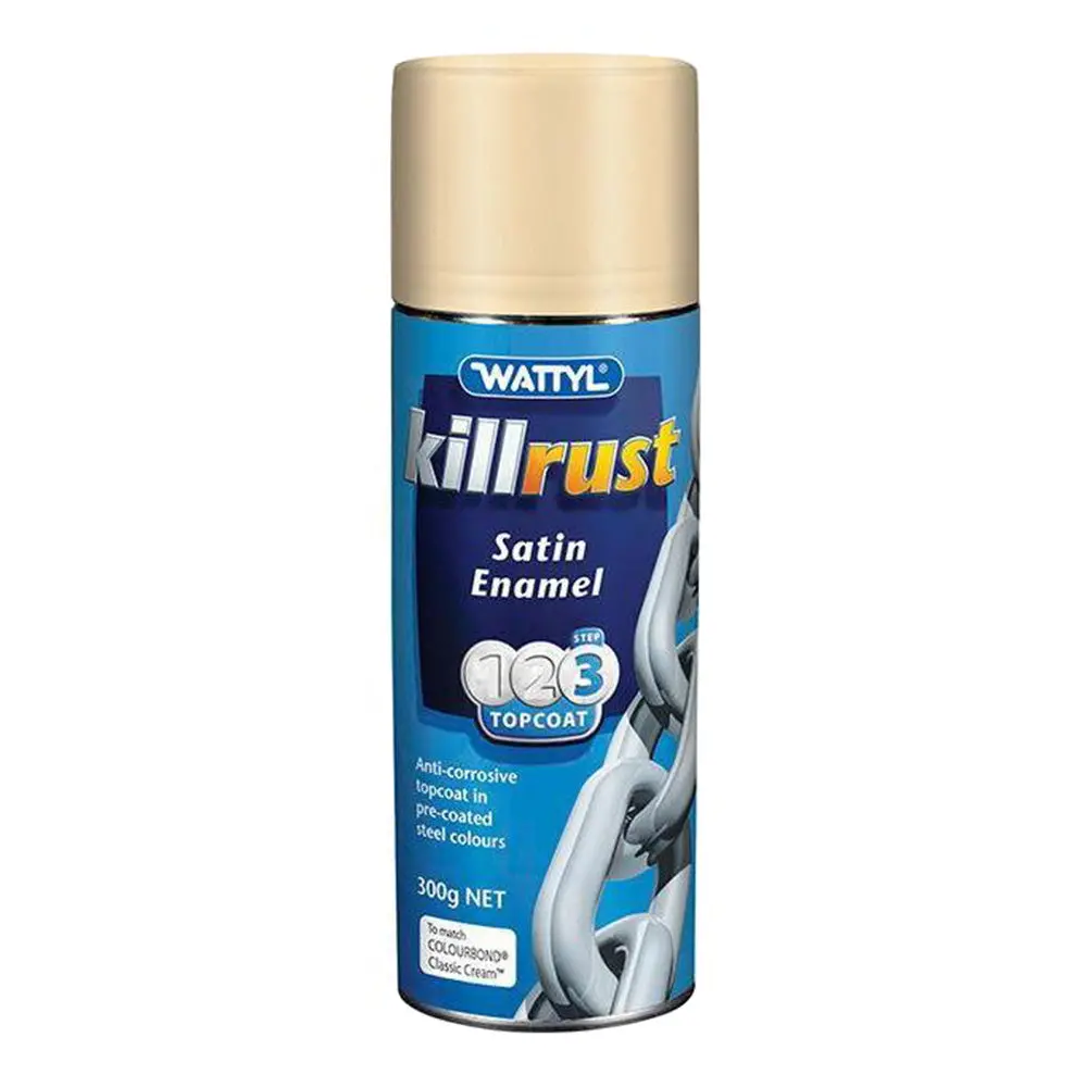 Wattyl Killrust Satin Enamel Spray Paint 300G Aerosol Classic Cream 1