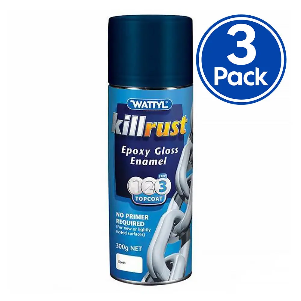 Wattyl Killrust Epoxy Gloss Enamel Paint 300G Aerosol Deep Ocean Blue X 3 Pack 1
