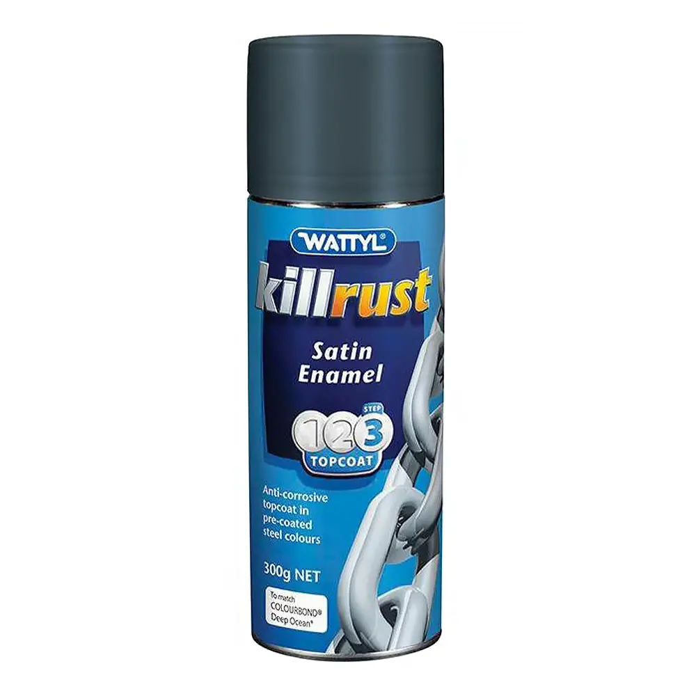 Wattyl Killrust Satin Enamel Spray Paint 300G Aerosol Deep Ocean 1