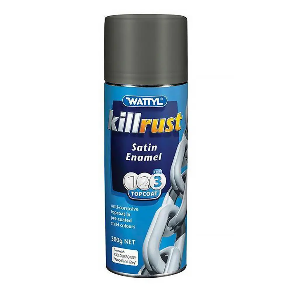 Wattyl Killrust Satin Enamel Spray Paint 300G Aerosol Woodland Grey 1