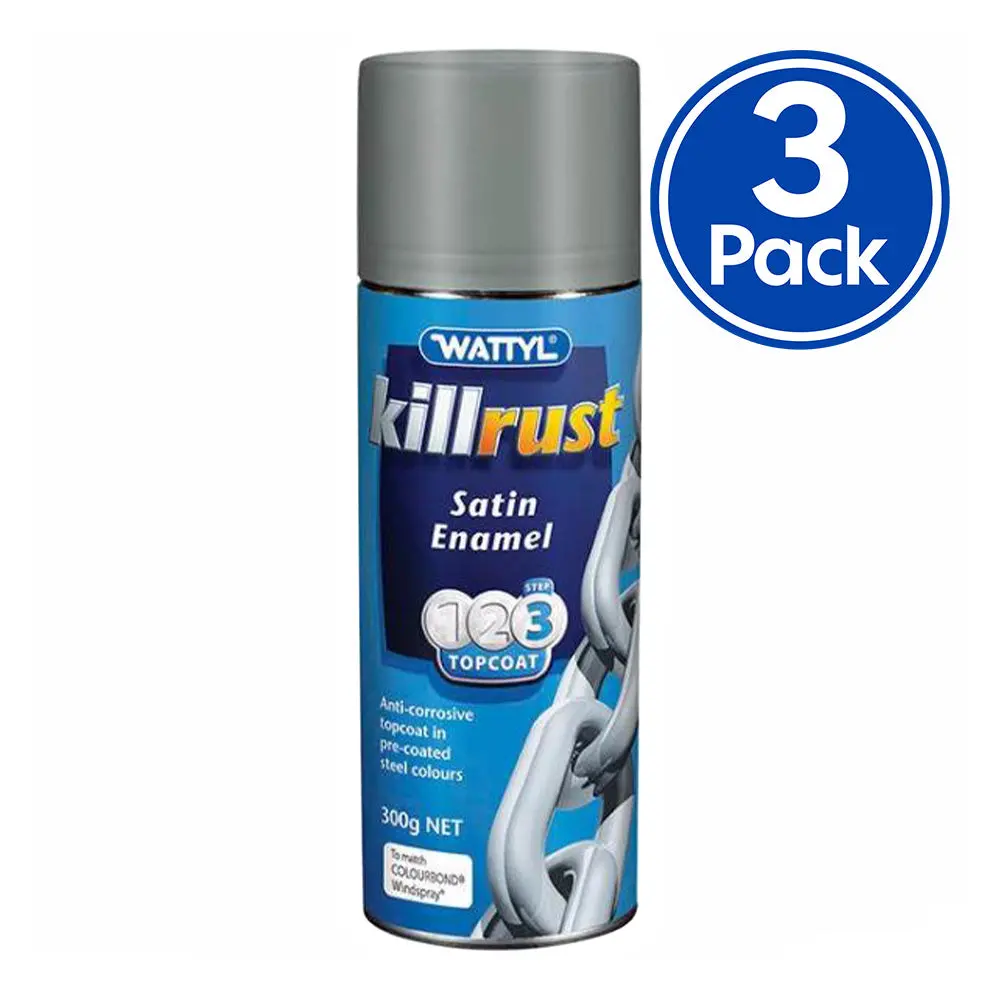 Wattyl Killrust Satin Enamel Spray Paint 300G Aerosol Wind Spray X 3 1