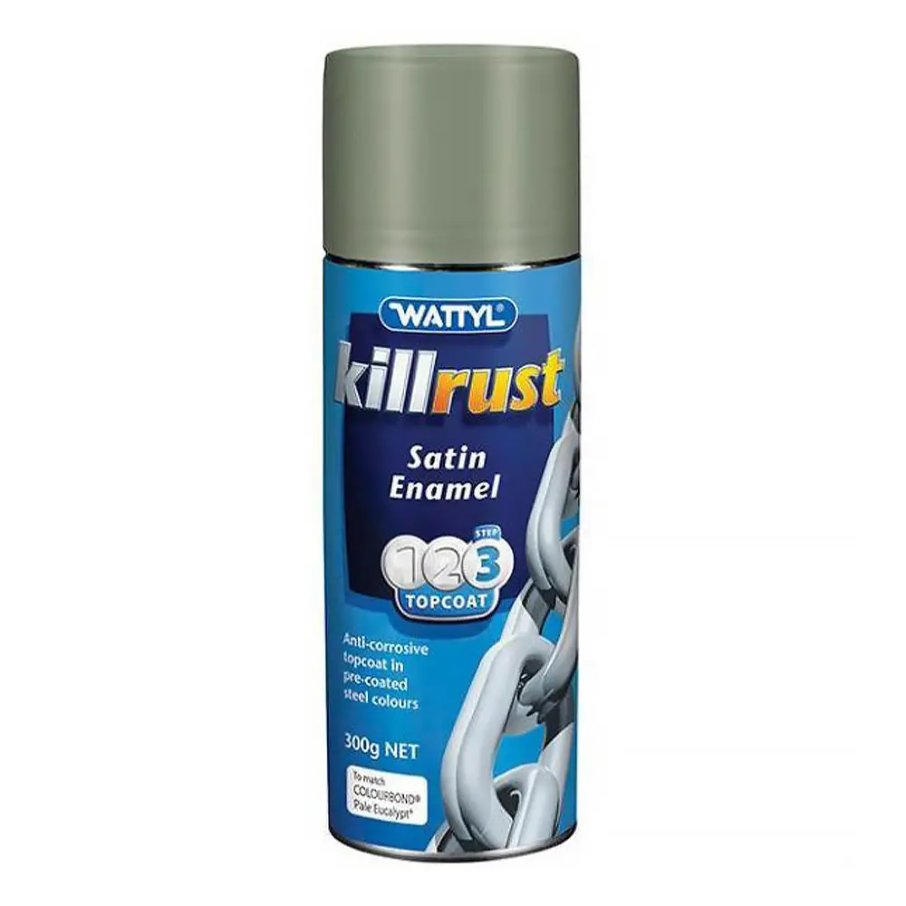 Wattyl Killrust Satin Enamel Spray Paint 300G Aerosol Pale Eucalypt 1